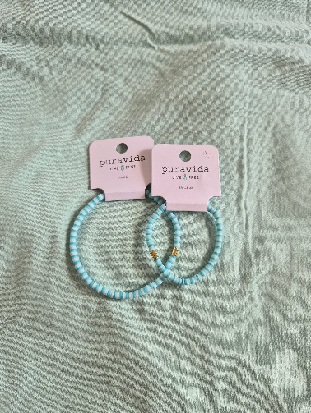NWT Pura Vida Turquoise and White Bracelet & Anklet Set - Picture 2 of 2